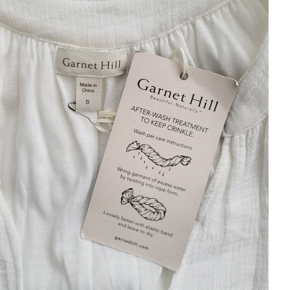 Garnet Hill White Crinkle Cotton Gauze Sleeveless Shift Dress Small Beach NEW - Picture 3 of 12